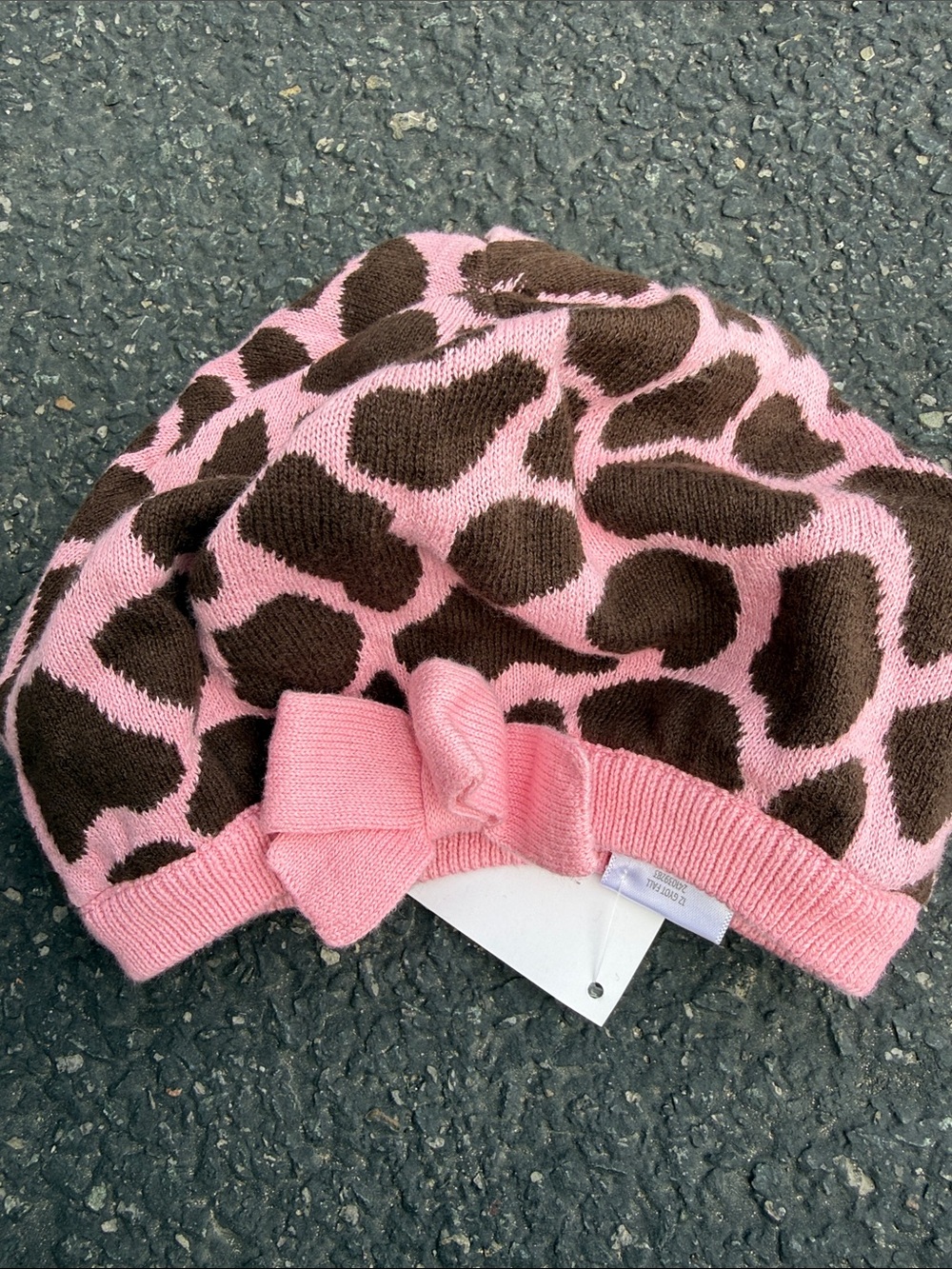 Gymboree Pink and Brown Leopard Knit Beret with Bow